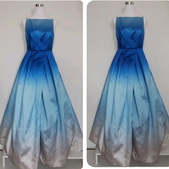 Monique Lhuillier Ombre Blue Gown Formal Dress Tutu  Flare Size 8 Medium - Picture 3 of 7